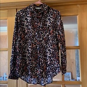 Women’s Beach Lunch Lounge Cheetah Print Button Down Long Sleeve Shirt Top S